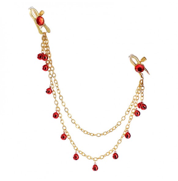 MizzZee - Bell Pendant Gemstone Long Chain Nipple Clamps